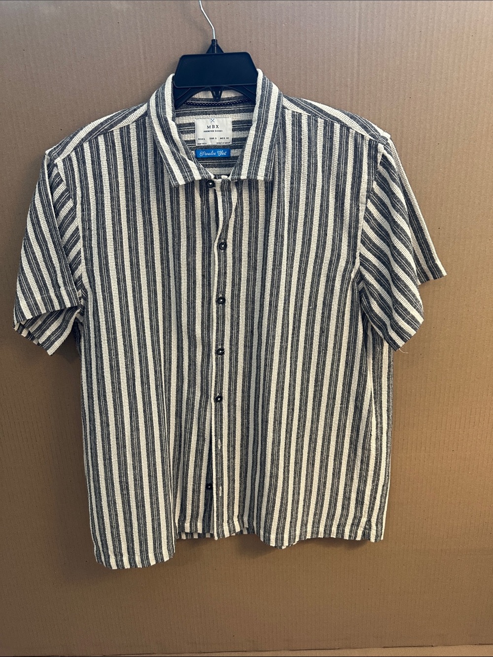 Men's Short-Sleeve Vertical Stripe Button-Down Shirt - Black & Cream